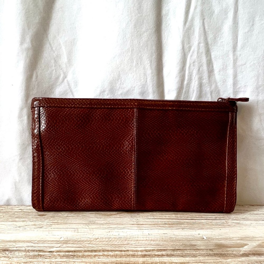 Vintage Bueno Brown Clutch Style Bag, Snake Skin Pattern, Excellent Condition